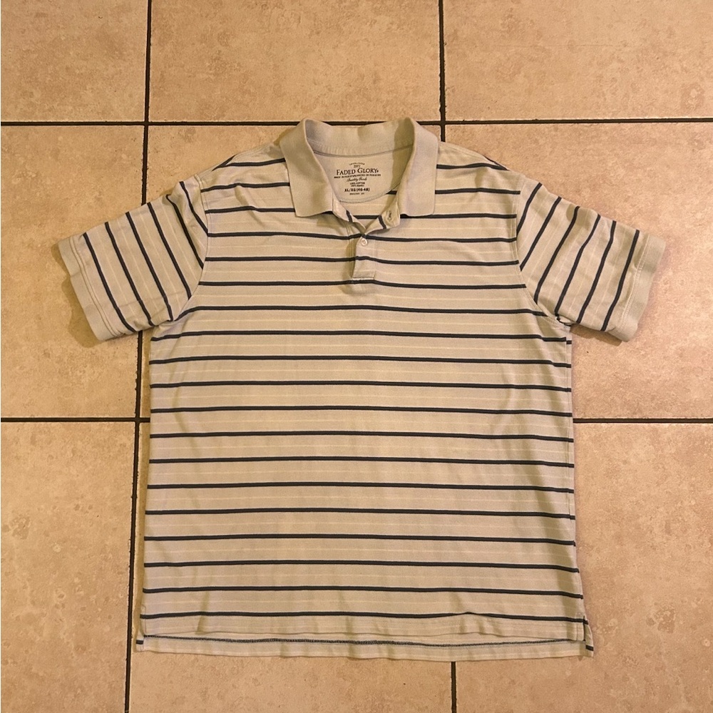 Faded Glory Blue and White Striped Polo Shirt
